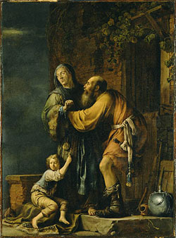 Abraham pleads to Sarah for Hagar, by Willem Bartius.