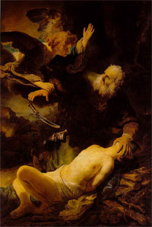 Abraham sacrifices Isaac, by Rembrandt (1635).