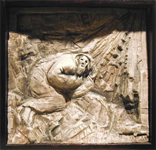 The call of Abraham, ceramic relief by Richard McBee, 1980.