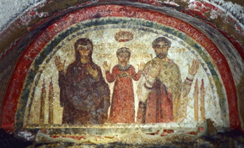Catacomb fresco of a family praying.