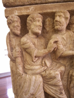 Dogmatic Sarcophagus, 350 A.D., Vatican Museum, Rome. The earliest known depiction of the Trinity.