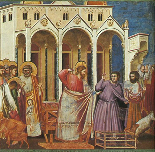 Giotto, Scrovegni Chapel: Expulsion of the money changers from the temple.