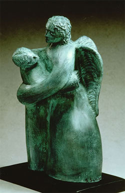 Jacob Wrestles With an Angel, terracotta with bronze patina, by Scott Sullivan.