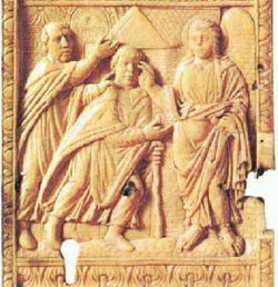 Jesus heals the blind man, ivory carving from New Zealand, 400 AD