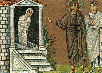 Jesus raises Lazarus, 6th-century mosaic, Ravenna.