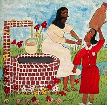 Samaritan woman at the well, by Michael Parchment, Jamaica.