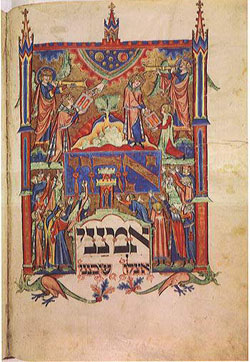 Moses receives the 10 commandments, Jewish prayer book, Germany, c. 1290.