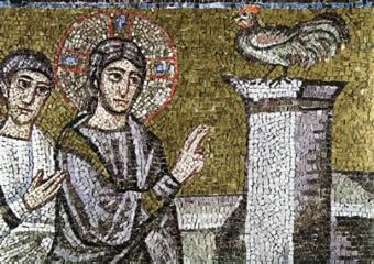 Sixth century mosaic of Peter's denial.
