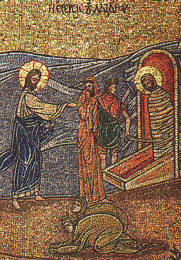 Icon of raising Lazarus from the dead