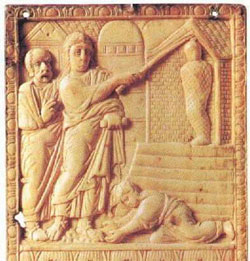 Raising of Lazarus, ivory carving, 400 AD, New Zealand