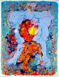 Jacob and the Angel, Serigraph,1965, by Shraga Weil, http://www.safrai.com/details.php?id=97.