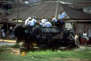 South African police at Alexandra Township in 1985.