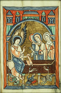 The three Marys at the empty tomb.