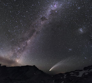 Three galaxies and a comet (seen from Patagonia).