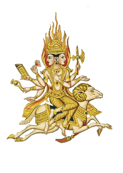 Image of Agni, the demi-god ruling fire, riding on a Ram