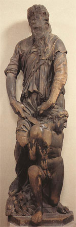 Abraham sacrifices Isaac, marble statue by Donatello (1418).