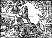 Abraham sacrifices Isaac, Catholic German Bible (1534).