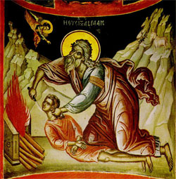 Icon of Abraham's sacrifice of Isaac, Monastery of Stavroniketa (Greek Orthodox, 16th century).
