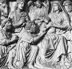 Adoration of the Magi (detail) by Nicola Pisano, c. 1259–60; part of the marble pulpit in the Baptistery at Pisa.