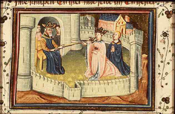 Azor master (ca. 1430), Esther before Ahasuerus, Koninklijke Bibliotheek, The Hague.