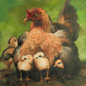 "Mama Hen," painting by Beth Bathe.