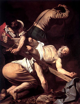 The crucifixion of St. Peter by Caravaggio.