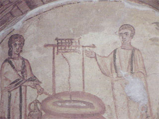 Jesus speaks with the Samaritan woman at a Well. Catacomb Mural, 4th/5th century AD.