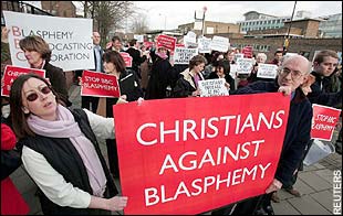 Christians protesting the BBC program "Blasphemy".