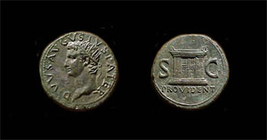 The imperial denarius of Matthew 22:19 minted under Tiberius (14-37AD).