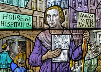 Dorothy Day, stained-glass window at Our Lady of Lourdes Church in the Staten Island borough of New York.