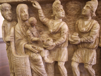 The Gentile magi with Jesus, 3rd-century sarcophagus, Rome.