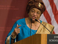 Ellen Johnson-Sirleaf speaks at Harvard.
