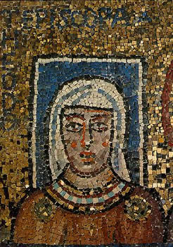 Episcopa Theodora, 9th century mosaic in the St. Zeno Chapel of the Church of St. Praxedis in Rome.