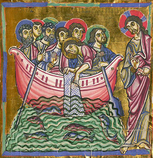The Miraculous Catch of Fish, 12th Century manuscript, Salzburg.
