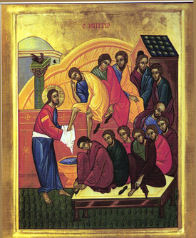 Jesus washing the disciples' feet.