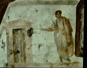 Image of the raising of Lazarus from a Roman catacomb.