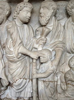 Healing of the man born blind, detail of 4th century sarcophagus.