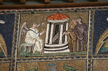 Holy Women at the empty tomb, mosaic in Sant'Apollinare Nuovo, Ravenna, c.500-20 AD.