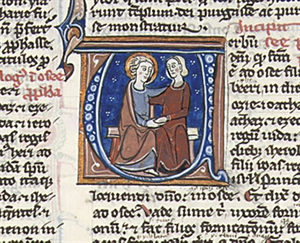 15th-century illuminated mss. of Hosea and his wife Gomer.