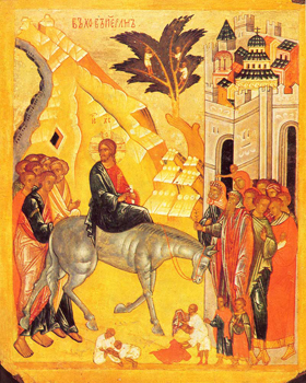 Icon: Jesus' triumphal entry into Jerusalem.
