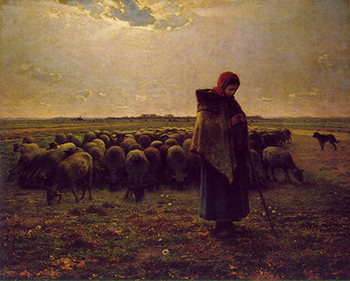 Shepherdess with her Flock, oil-on-canvas painting by Jean-François Millet, 1864.