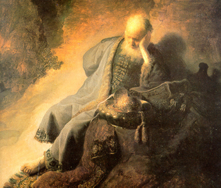 Jeremiah lamenting the destruction of Jerusalem, by Rembrandt.
