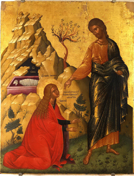 Jesus and Mary at the tomb.