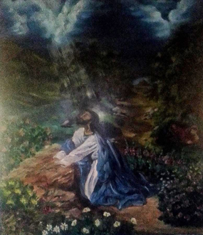 Jesus in the Garden of Gethsemane, painting by Antoinette Allen.