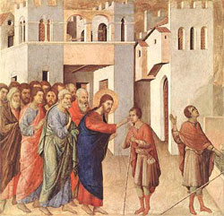 Healing of the blind man by Duccio di Buoninsegna (1308-1311), tempera on wood