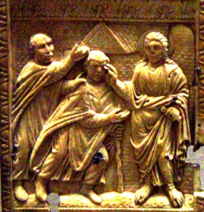 Jesus heals the blind man, Andrews diptych, Carolingian, 9th-century.