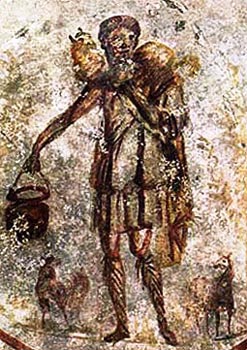 Jesus the Good Shepherd in the Catacomb of San Callisto.