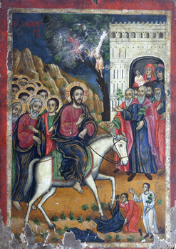 Jesus' triumphal entry into Jerusalem.