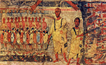 Crossing the Red Sea (fresco from Dura Europos Synagogue).