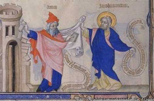 John of Berry's Petite Heures (14th Century), St. James the Less with the Prophet Amos.